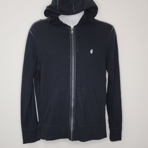 John Varvatos Black Zip Distressed Hoodie Sweatshirt (M) - Picture 1 of 9